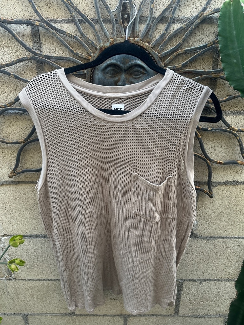 NSF Tan mesh tee.